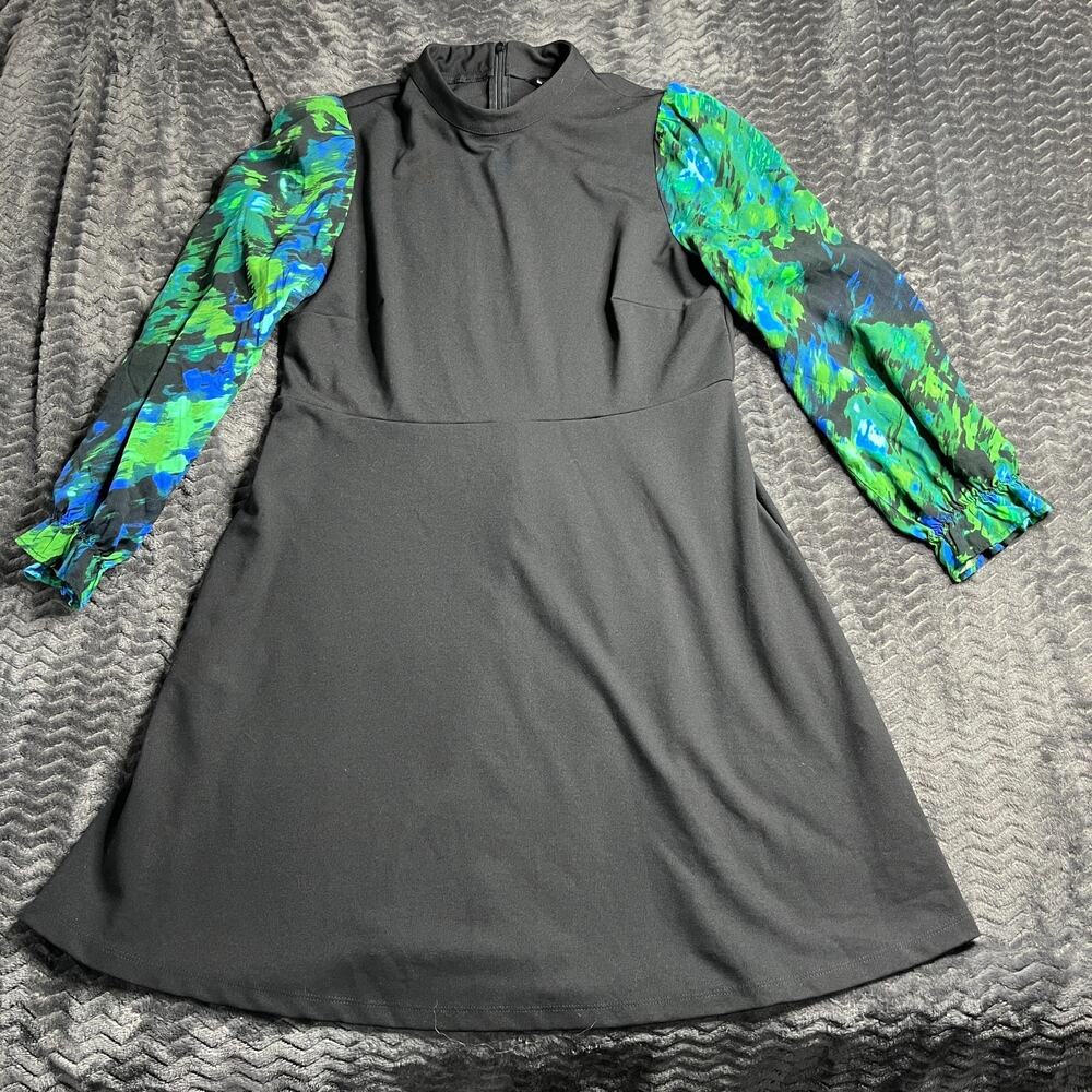 Saint & Sofia Dress Size 12 Womens Blue Green Patterned sleeves